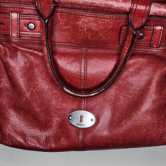 Fossil Maddox Bar Satchel Genuine Cow Hide Leather Red Distressed Shoulder Bag - Picture 4 of 16